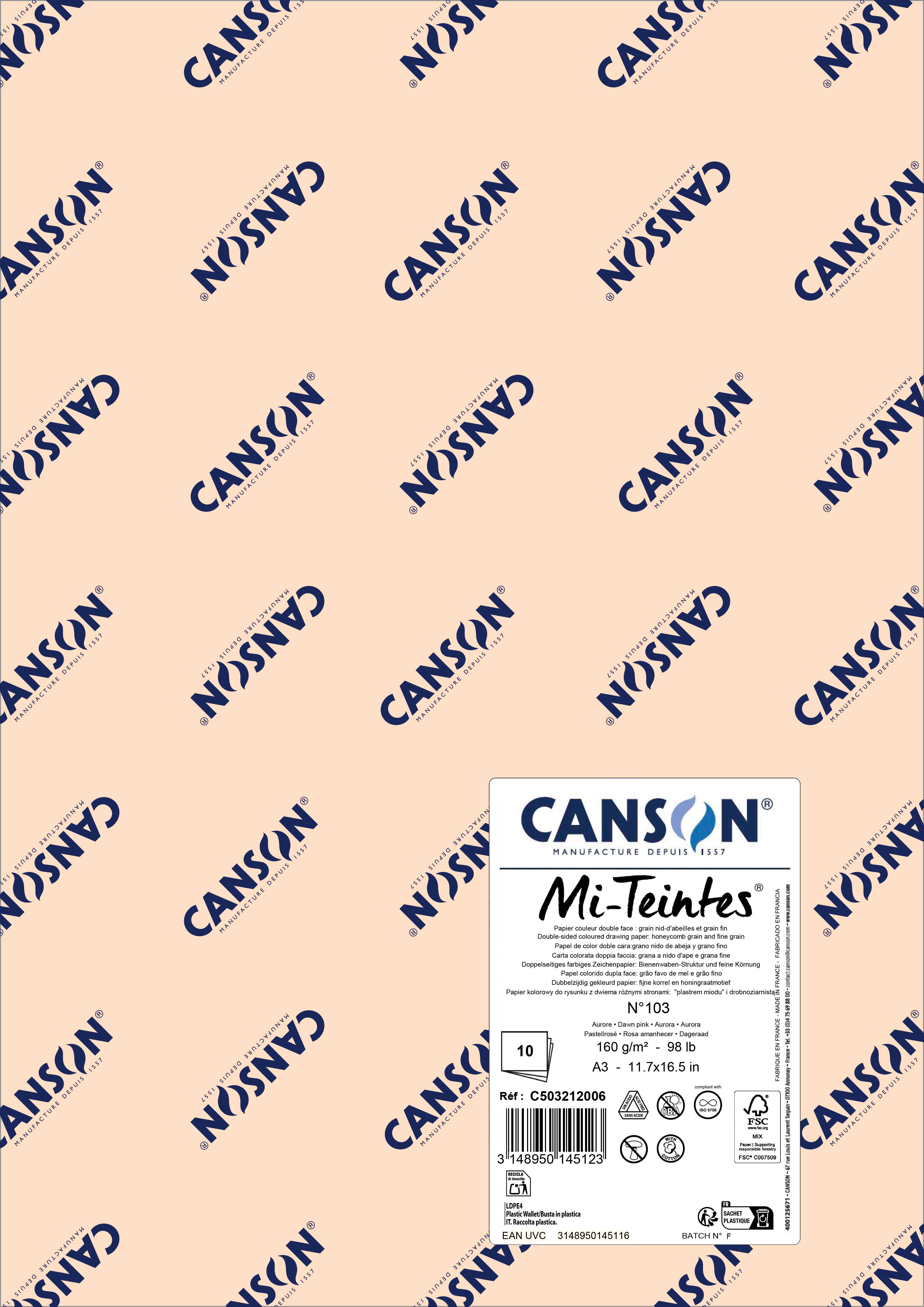 Papier na pastel Canson Mi-Teintes A3 160 g - 10 hárkov – Úsvitová ružová 103