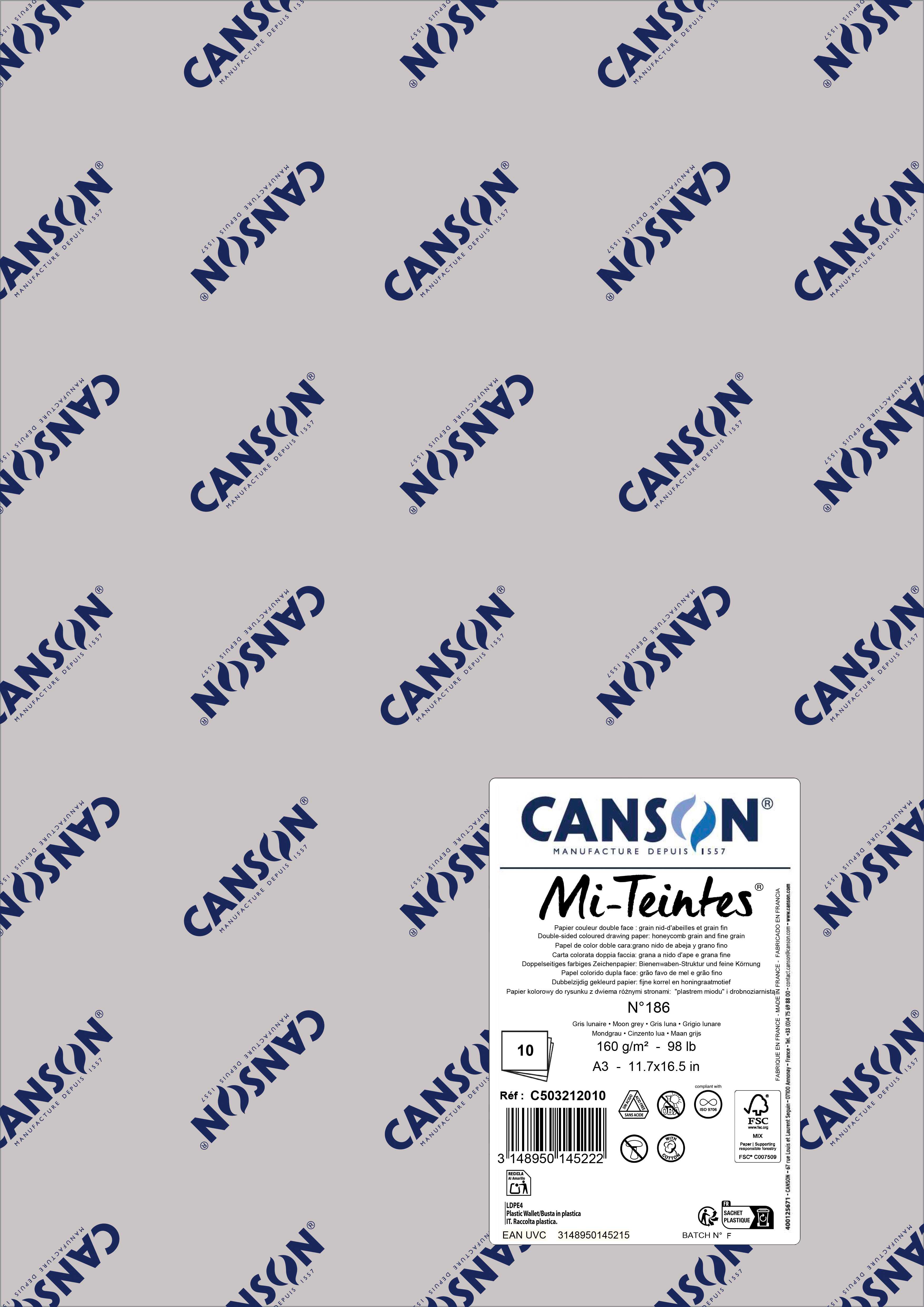 Papier na pastel Canson Mi-Teintes A3 160 g - 10 hárkov – Mesačná sivá 186