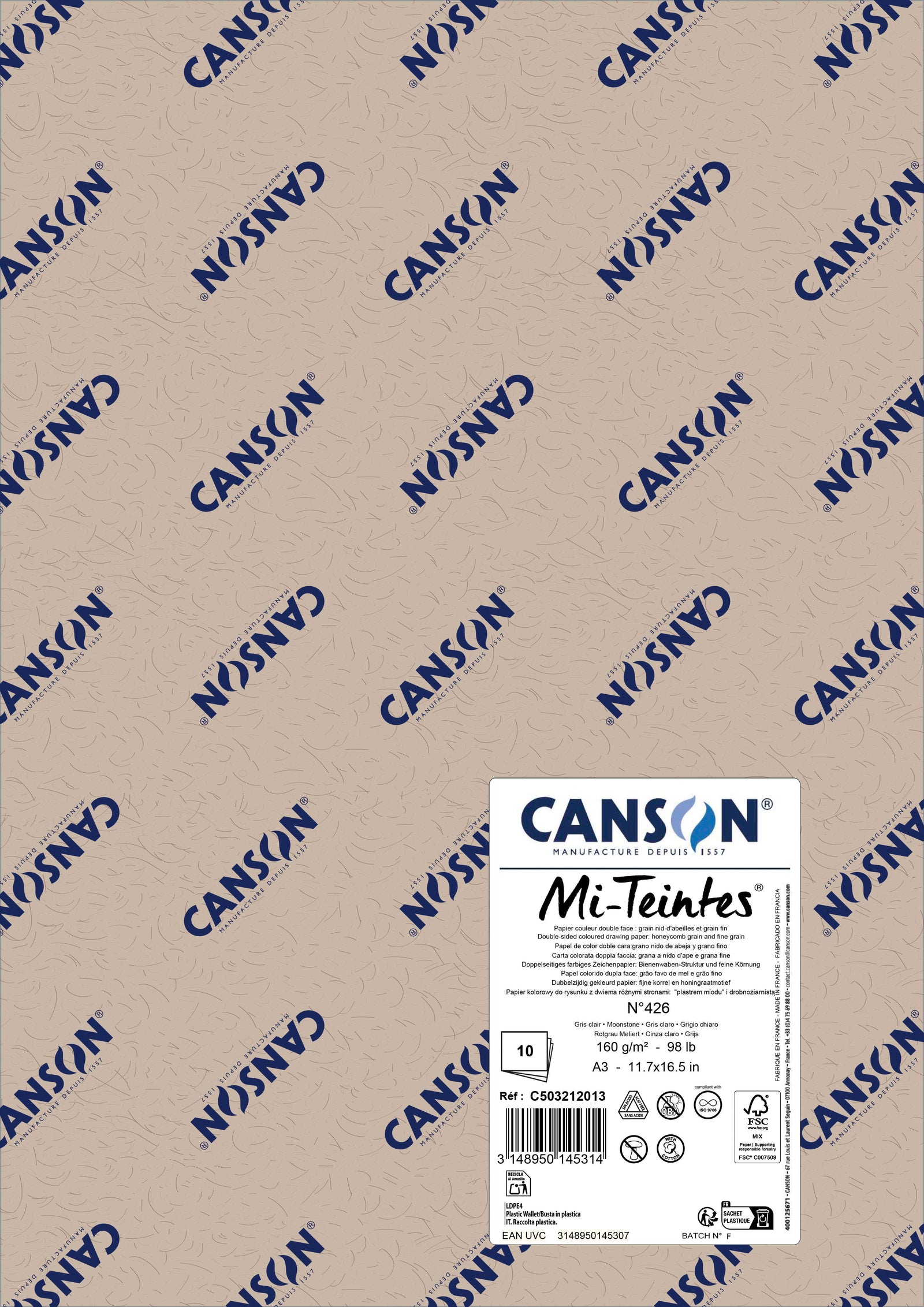 Papier na pastel Canson Mi-Teintes A3 160 g - 10 hárkov – Mesačný kameň 426