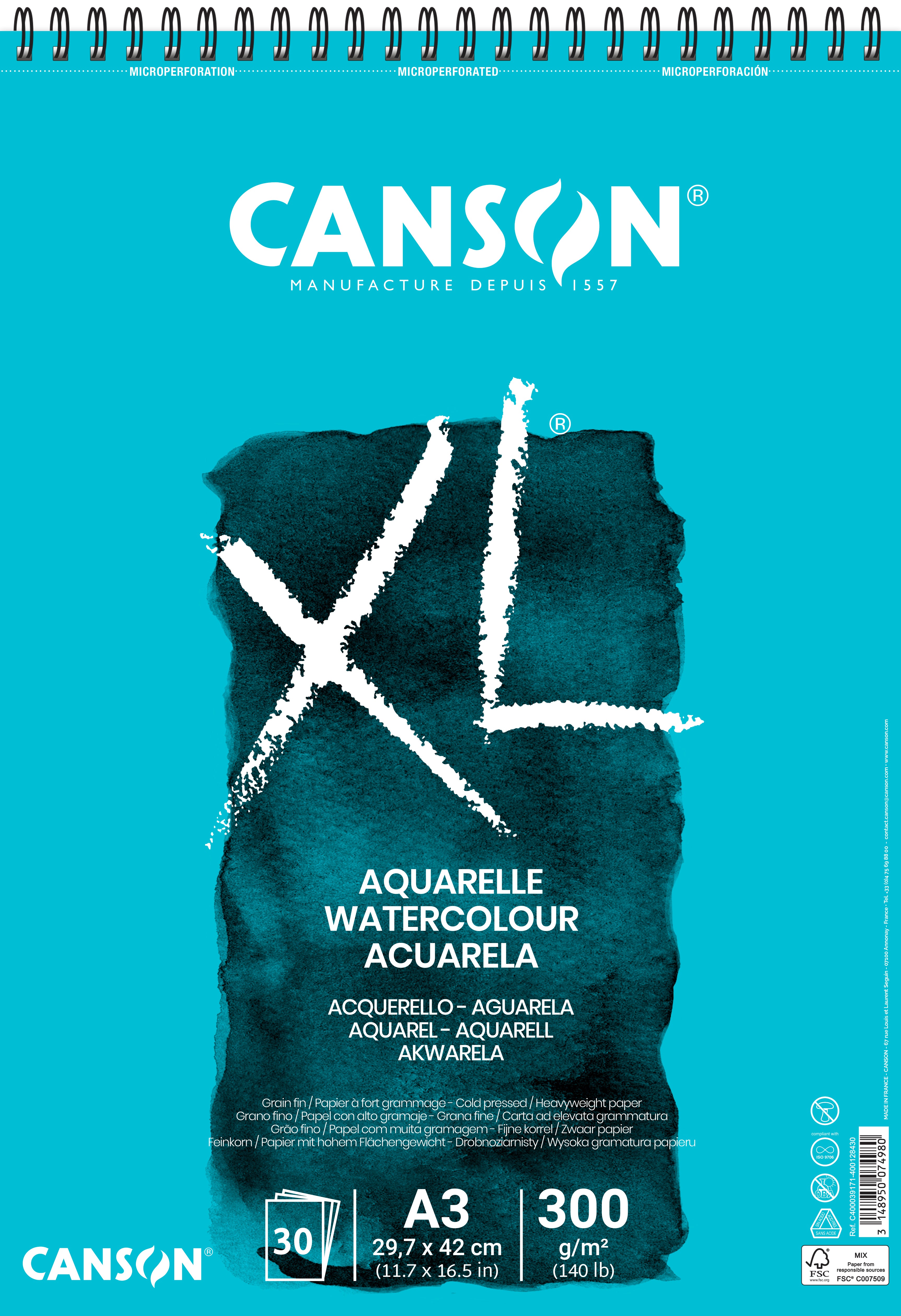 CANSON XL Aquarelle akvarelový blok 300 g/m² A3 - 30 listov, špirála