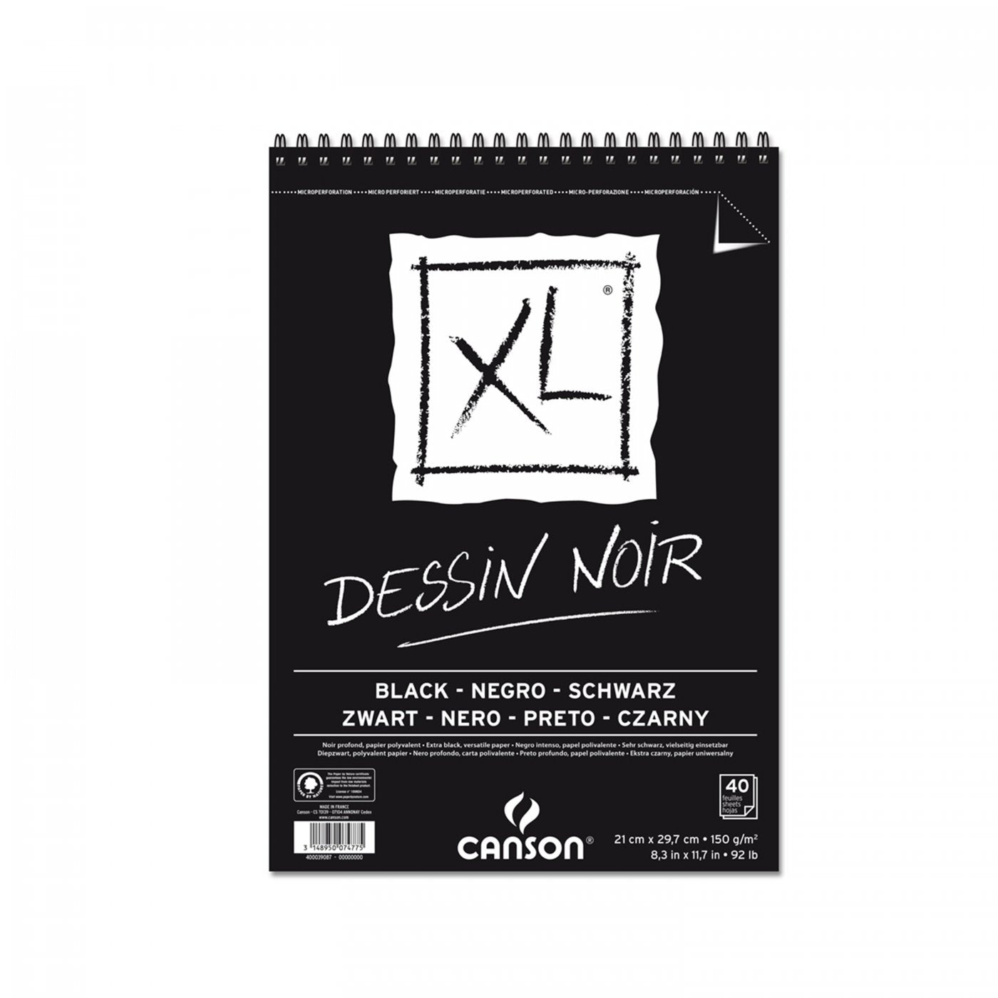 CANSON Canson XL Dessin Black skicár 150 g/m², 40 listov, A4, špirálová väzba