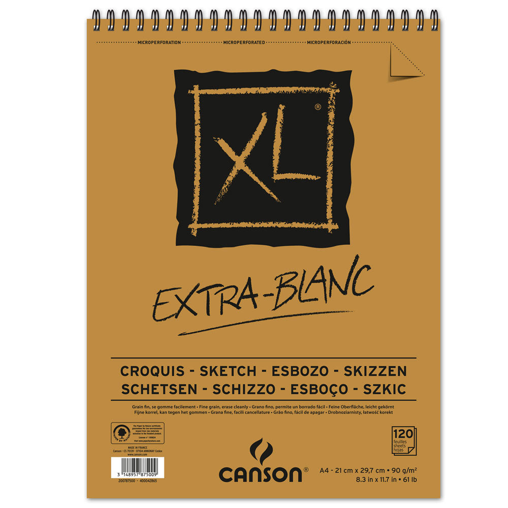 Skicár CANSON XL Extra Blanc 90 g/m² 120 listov A4 špirálová väzba hore