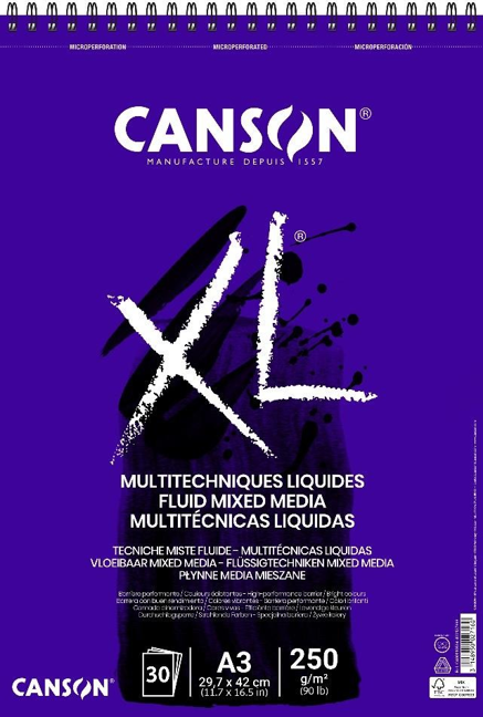 Canson XL Fluid Mix Media blok 250 g/m², 30 listov, A3, špirálová väzba
