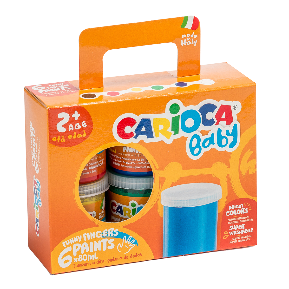 Carioca prstové farby Baby 2+, papierový kufrík, 6 × 80 ml