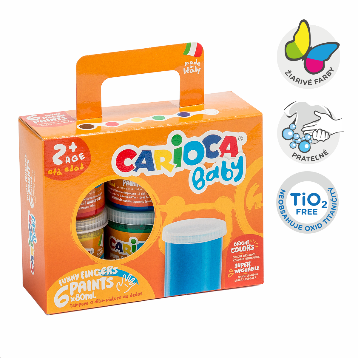 Carioca prstové farby Baby 2+, papierový kufrík, 6 × 80 ml