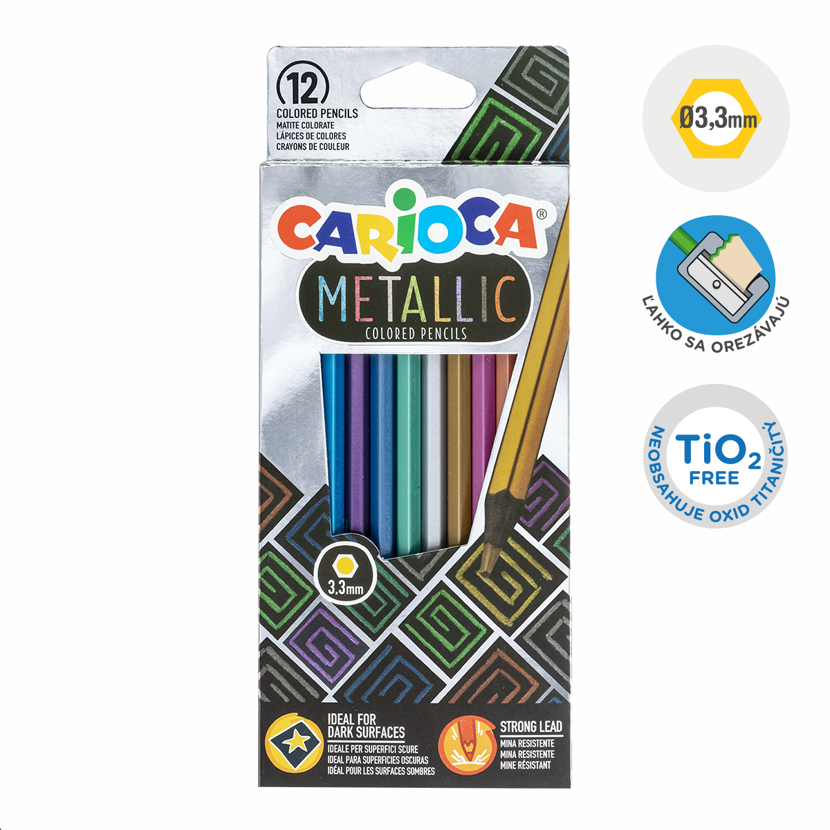 Carioca šesťhranné pastelky Metallic, 12 ks
