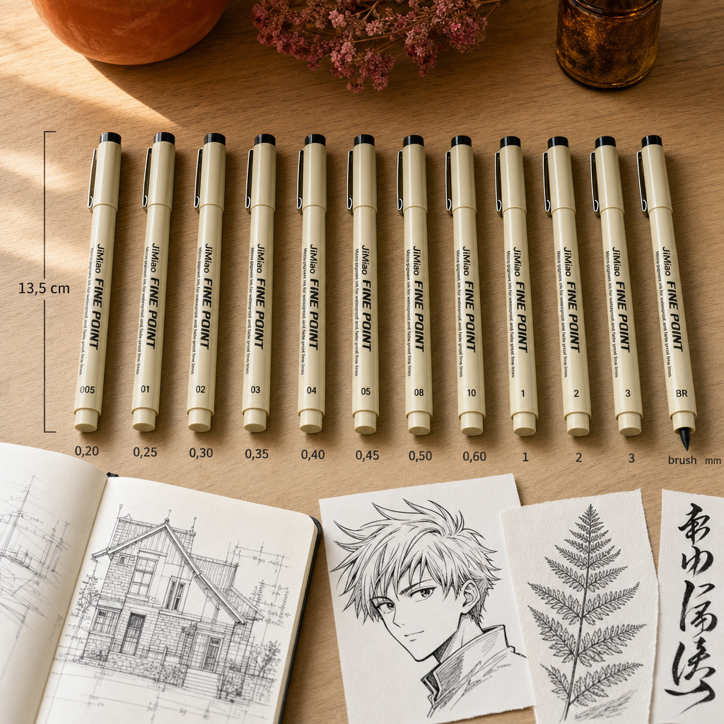 Čierne technické pero fineliner, hrot 0,20 – 3 mm