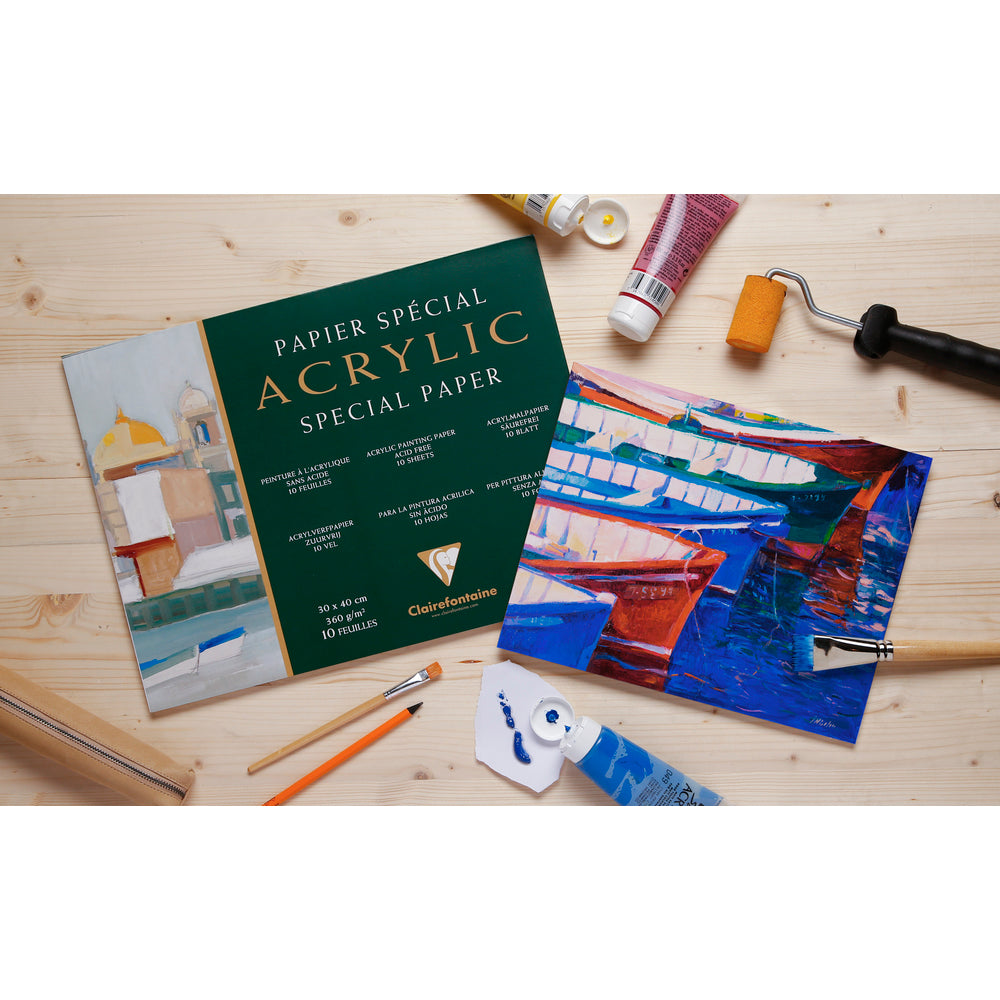 Clairefontaine akrylový blok 360 g/m² – 10 listov, 20 x 40 cm lepený