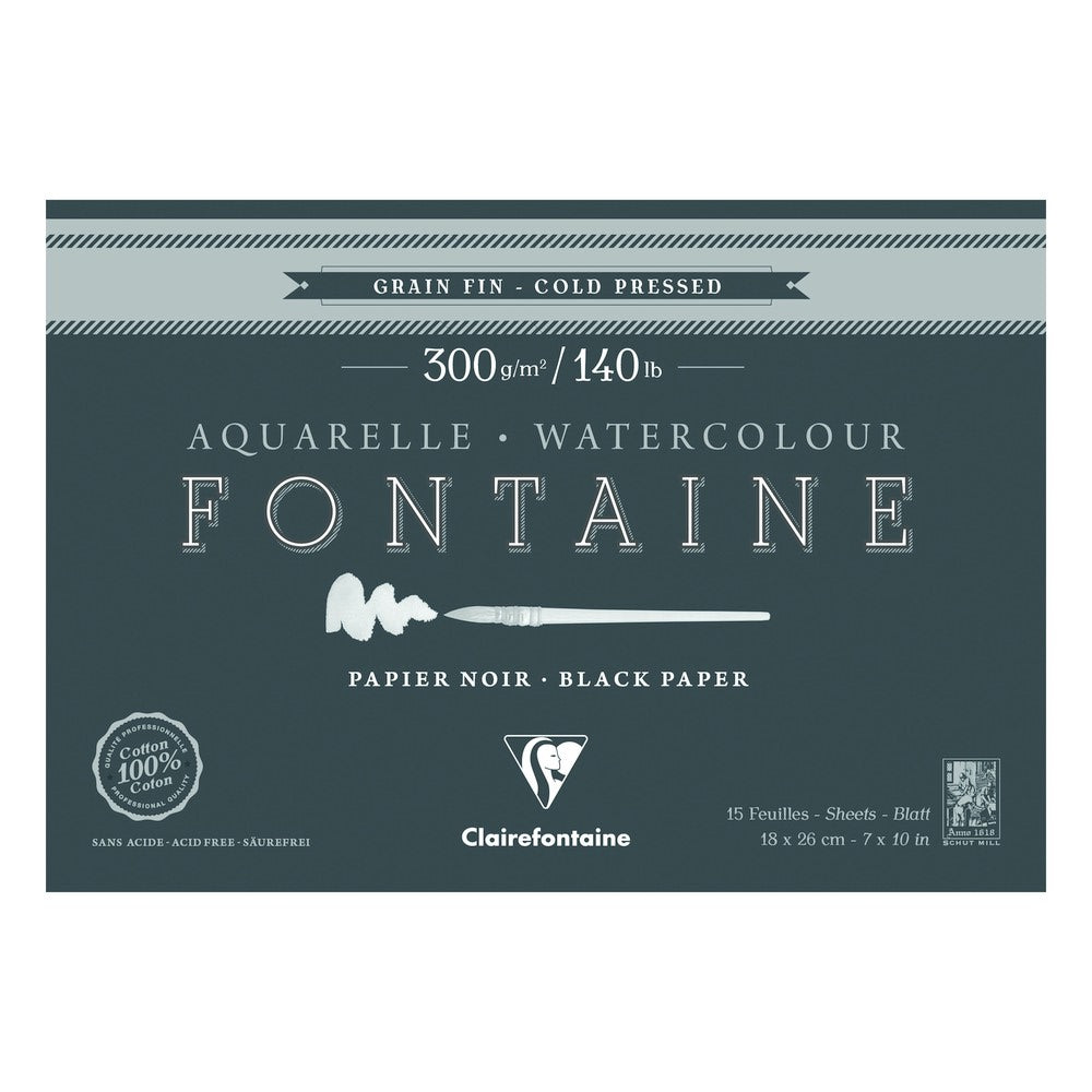 Clairefontaine Fontaine akvarelový blok CP Black 300 g 15L x 26 cm lepený po obvode – 18