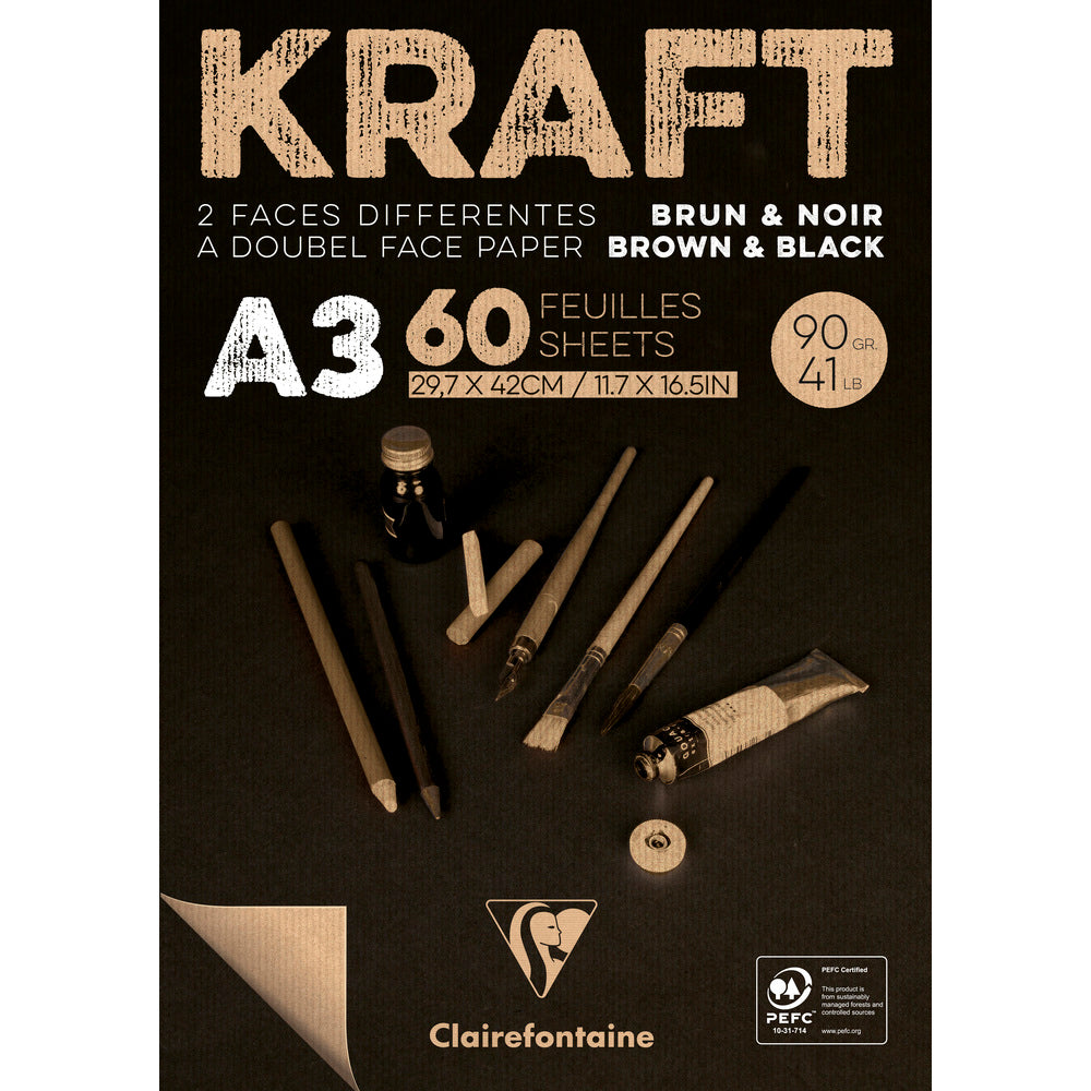 Clairefontaine kraftový blok lepený – 90 g 60L A3 hnedá a čierna