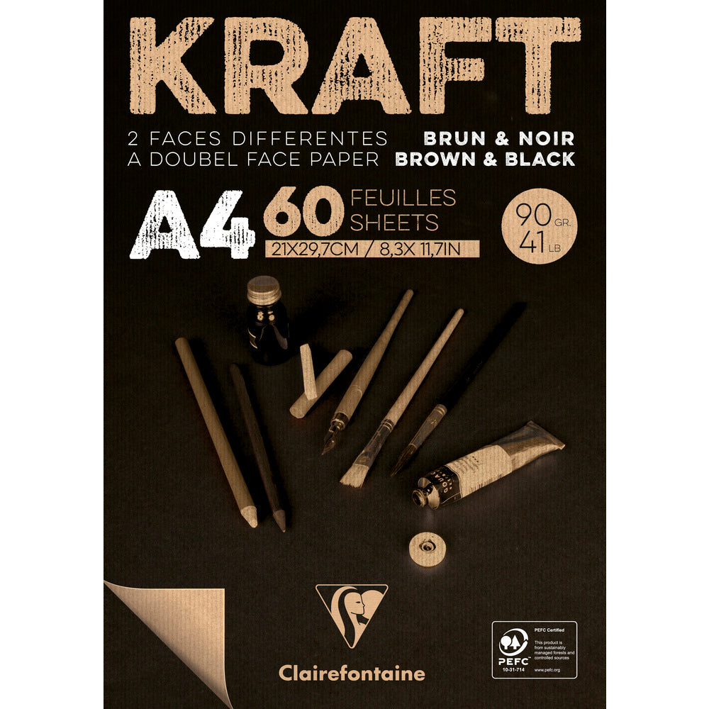 Clairefontaine kraftový blok lepený – 90 g 60L A4 hnedá a čierna