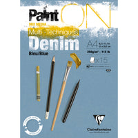 Clairefontaine Paint'On Mix Media blok 250 g lepený – 15L A4 Denimová modrá
