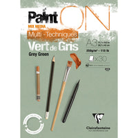 Clairefontaine Paint'On Mix Media blok 250 g lepený – 30L A3 Sivasto zelená