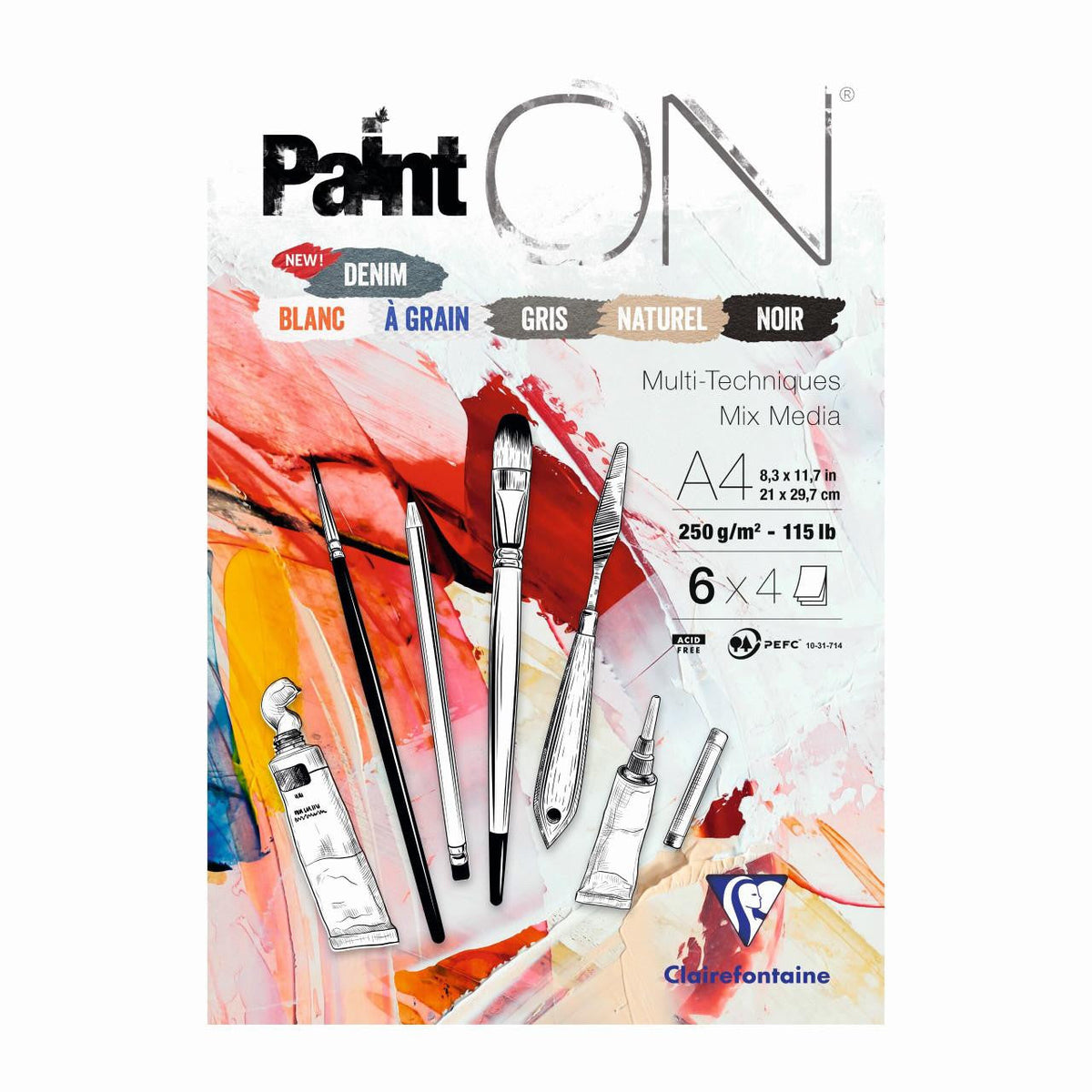 Clairefontaine Paint'On Mix Media blok č. 6 250 g 24L lepený rôzne farby