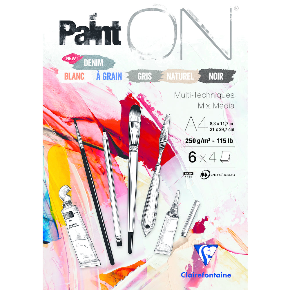 Clairefontaine Paint'On Mix Media blok č. 6 250 g 24L lepený rôzne farby
