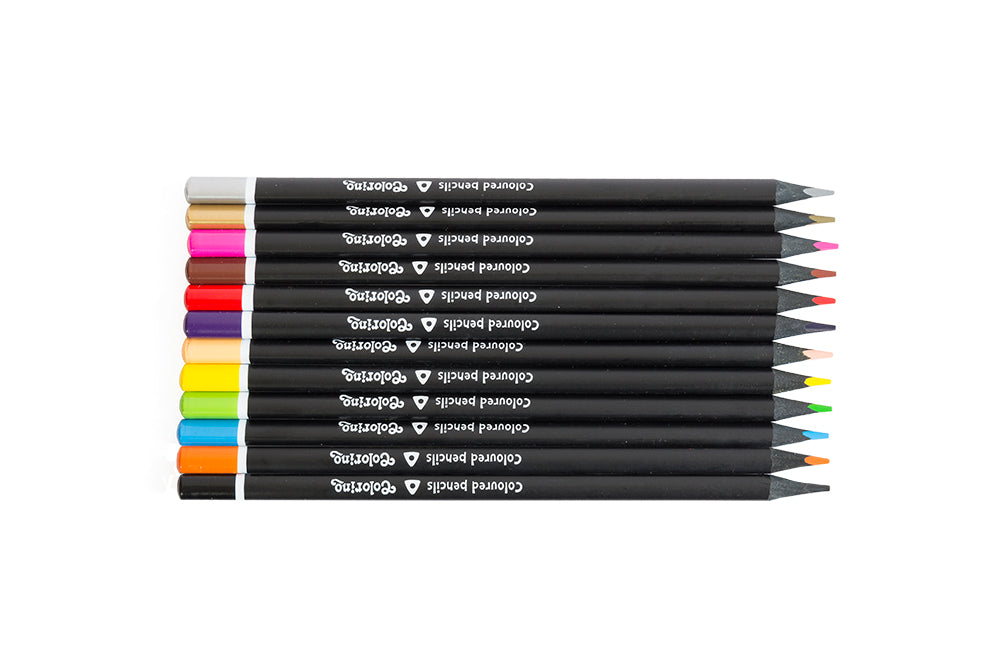 Colorino trojhranné pastelky z čierneho dreva so strúhadlom - 12 farieb