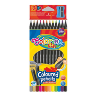 Colorino trojhranné pastelky z čierneho dreva so strúhadlom - 12 farieb