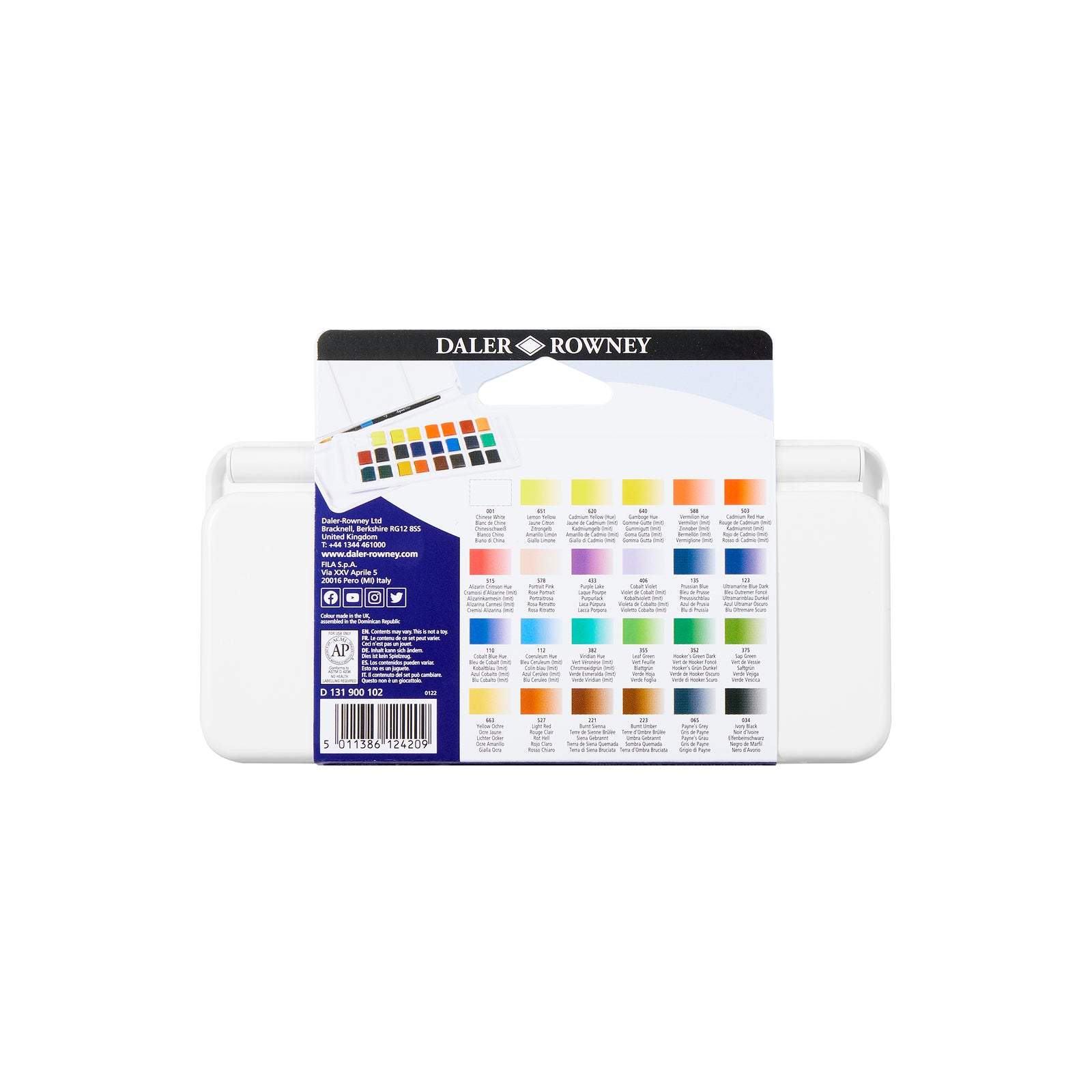 DALER ROWNEY Aquafine akvarelová cestovná sada 24 polpanvičiek so štetcom