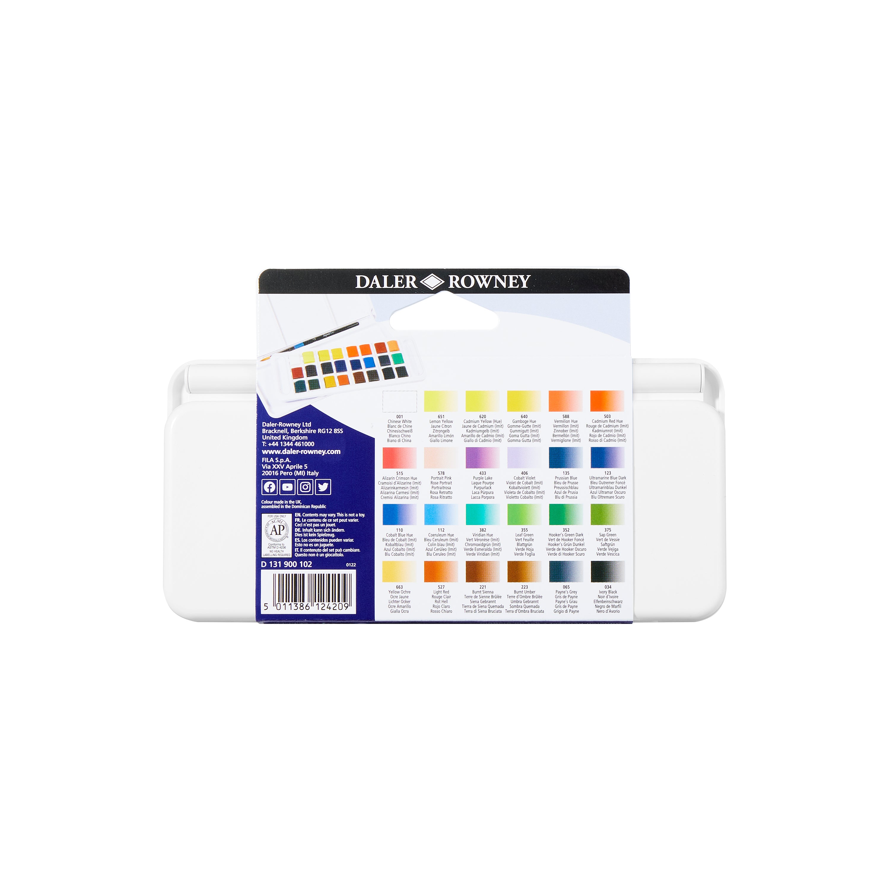 DALER ROWNEY Aquafine akvarelová cestovná sada 24 polpanvičiek so štetcom