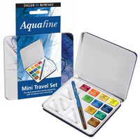 Akvarelová cestovná sada DALER ROWNEY Aquafine – 10 polovičných panvičiek so štetcom