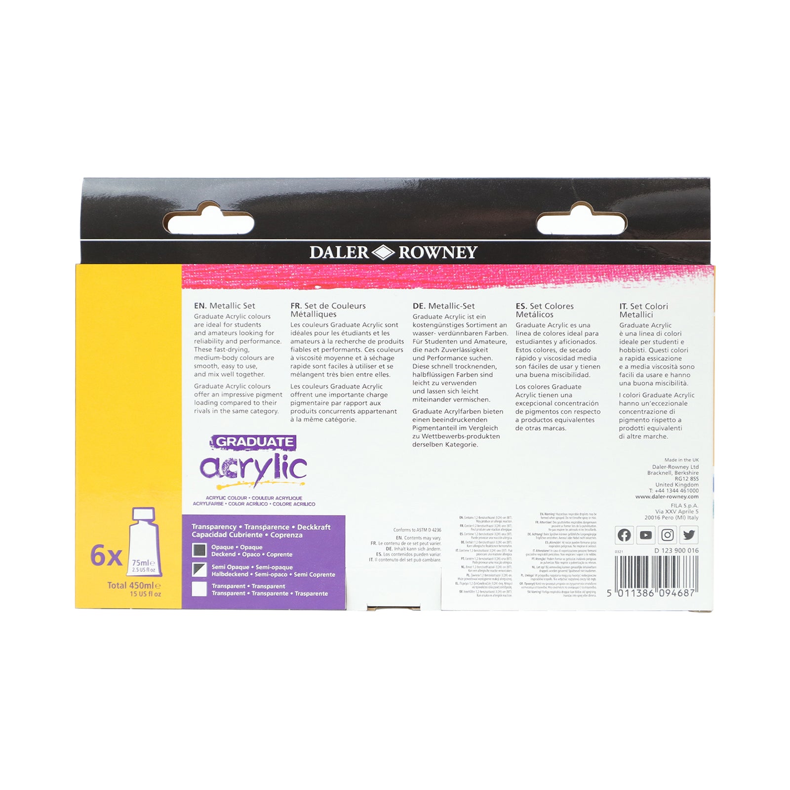 DALER ROWNEY D&R Graduate sada metalických akrylových farieb 6 x 75 ml