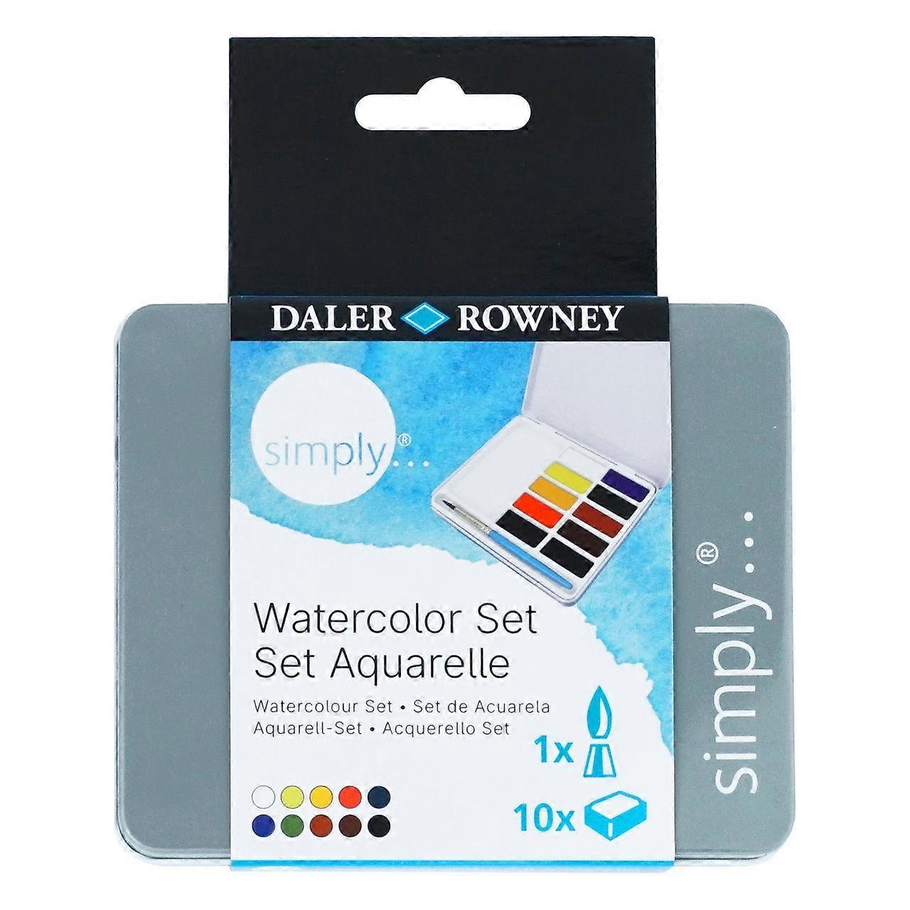 DALER ROWNEY Simply akvarelová sada 10 polovičných panvičiek so štetcom