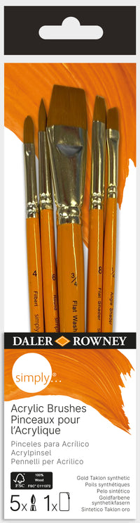 DALER ROWNEY Simply sada štetcov na akryl – 5 ks (Round, Filbert, Angle, Flat Shader, Flat Wash)