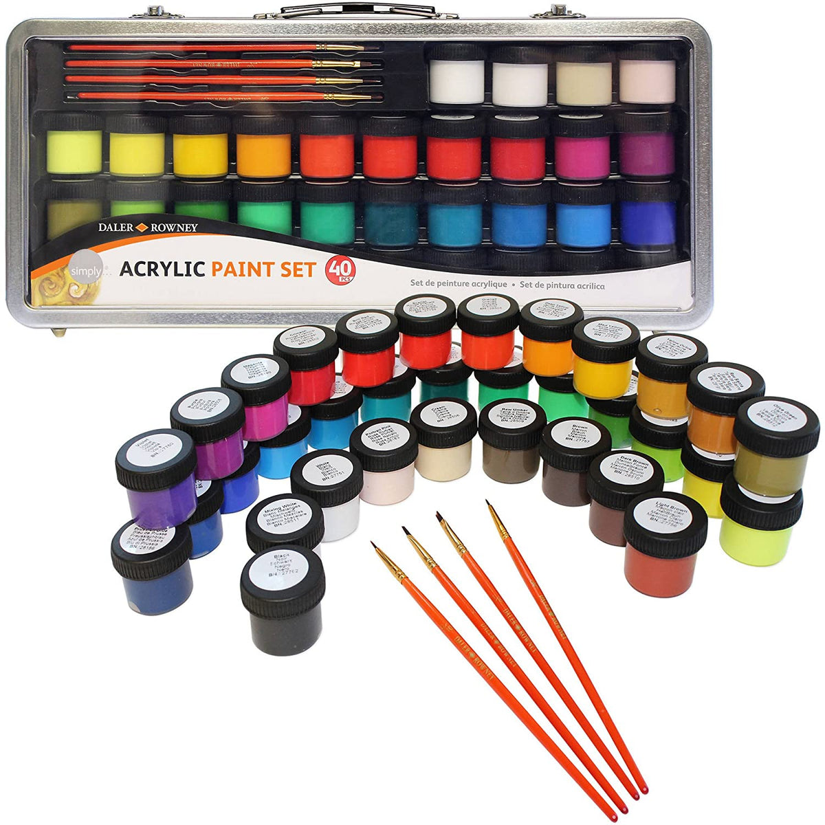 DALER ROWNEY Simply sada akrylových farieb 40 ks v kovovom kufríku