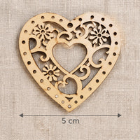 Drevené výrezy srdiečko s ornamentom 5 x 5 cm - sada 5 ks