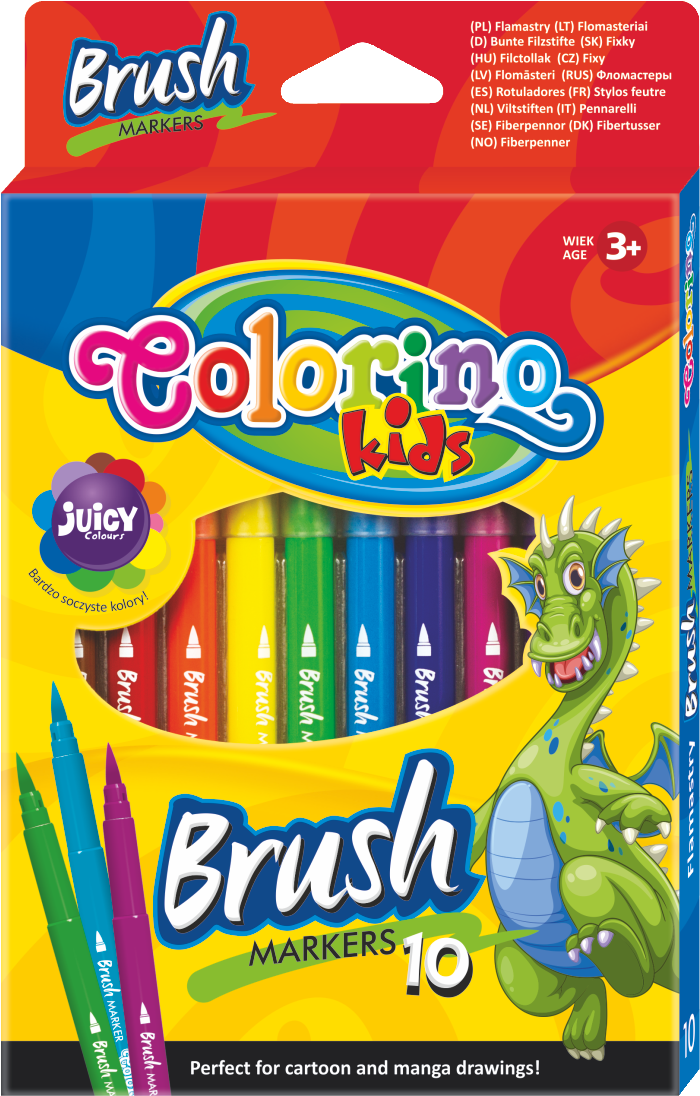 Colorino Brush viltstiften met lange penseelpunt, 10 kleuren