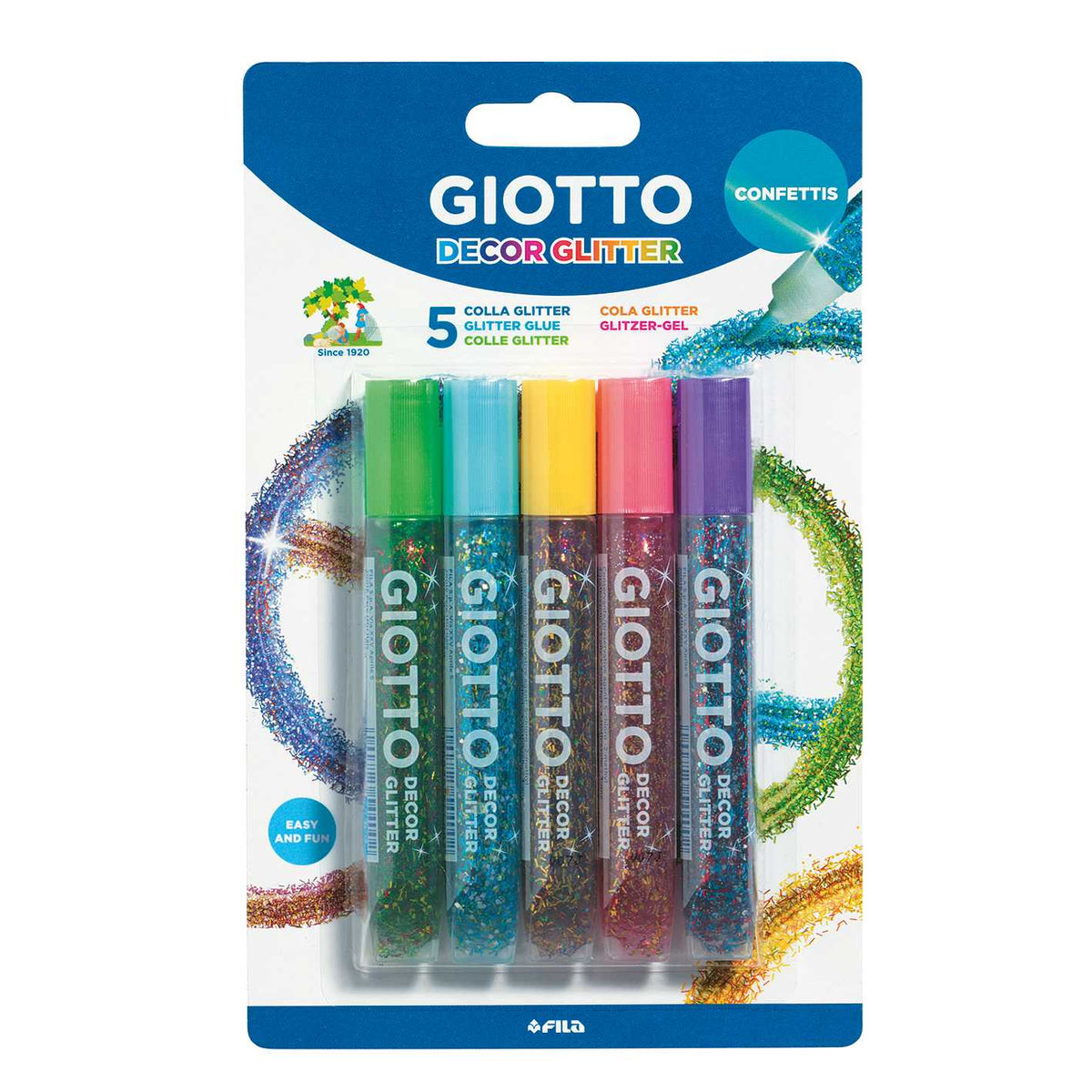 GIOTTO Glitter Glue trblietavé lepidlo s konfetami 5 x 10 g
