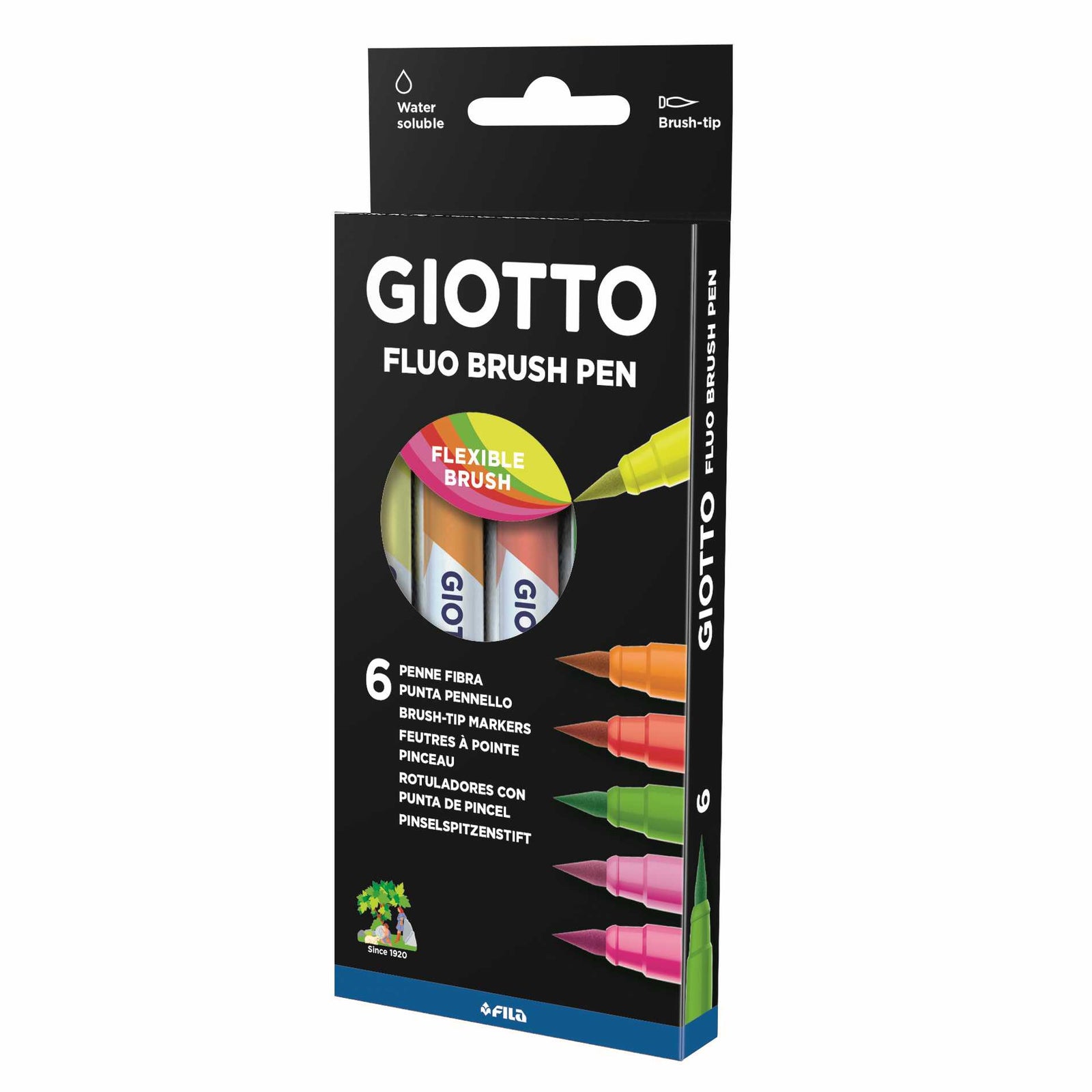 Štetcové fixky GIOTTO Turbo Soft Brush Fluo 6 ks