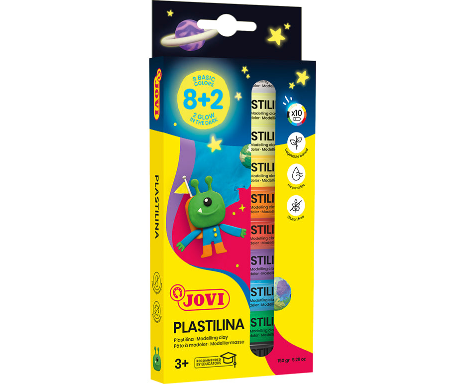 JOVI Glow prírodná plastelína 10 x 15 g – 8 farieb + 2 svietiace v tme