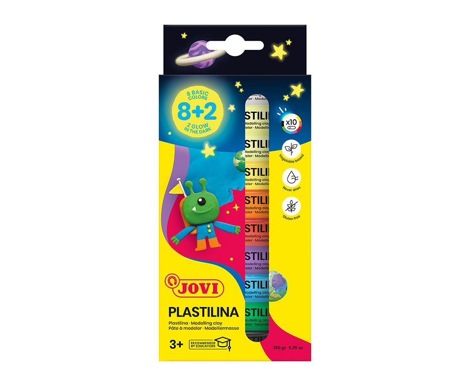 JOVI Glow prírodná plastelína 10 x 15 g – 8 farieb + 2 svietiace v tme