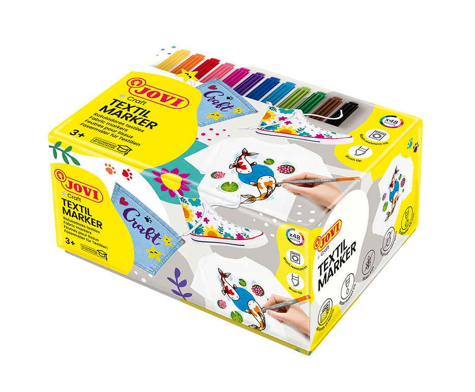 Fixky na textil JOVI Jovidecor Textil so štetcovým hrotom – 48 ks / 12 farieb