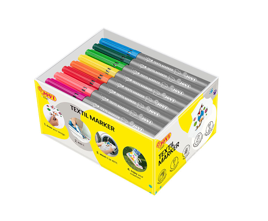 Fixky na textil JOVI Jovidecor Textil so štetcovým hrotom – 48 ks / 12 farieb