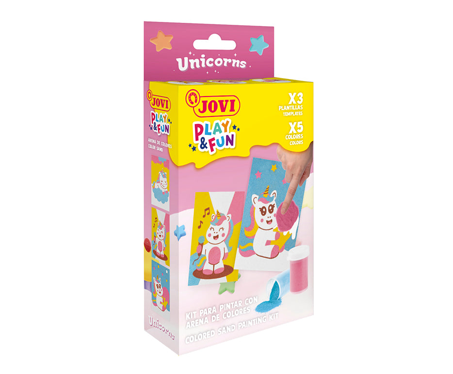 JOVI Play&Fun mini kreatívna sada na maľovanie pieskom – 9 dielov – Jednorožce
