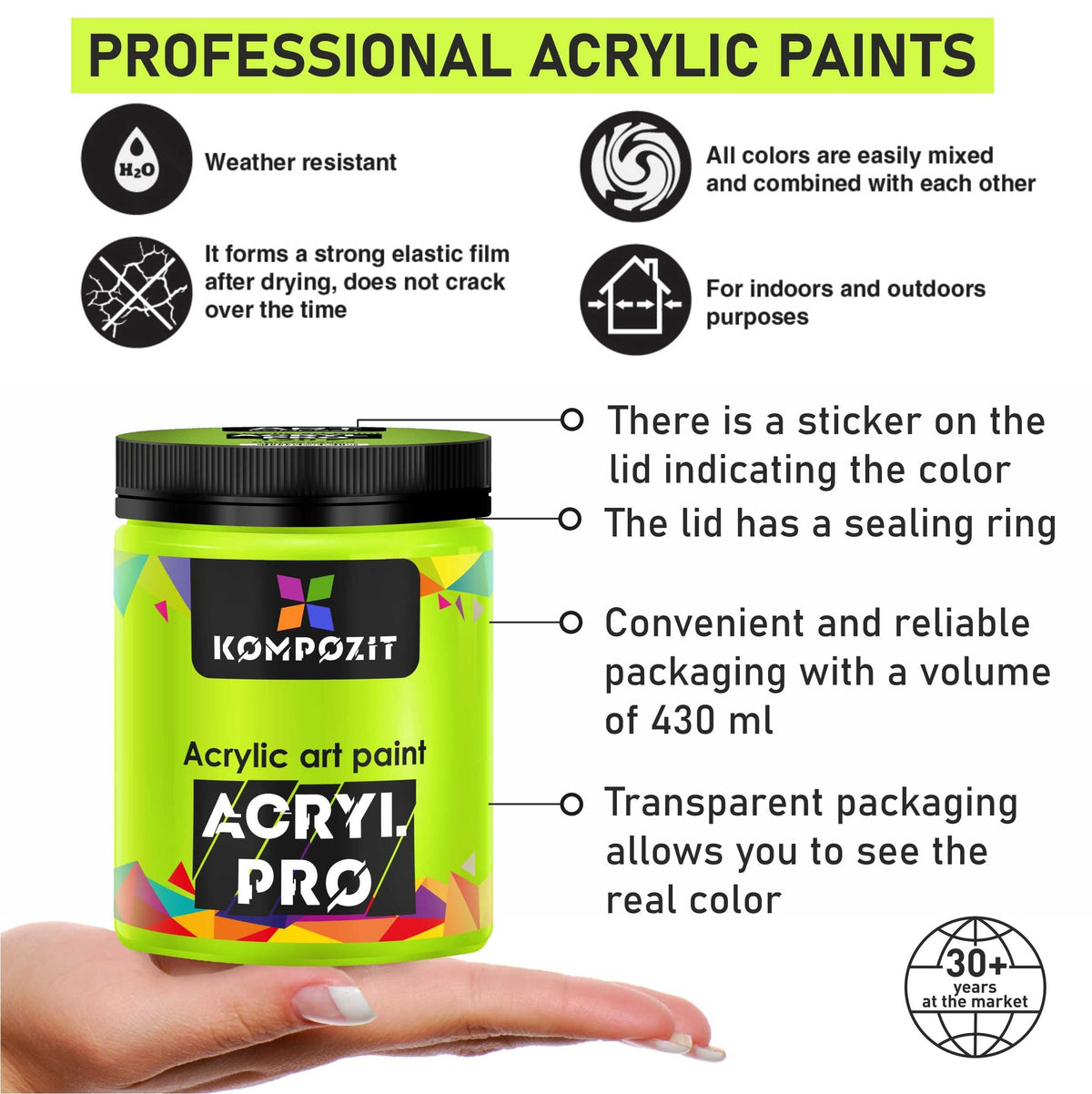 Fluorescenčná akrylová farba ACRYL PRO ART Kompozit 430 ml
