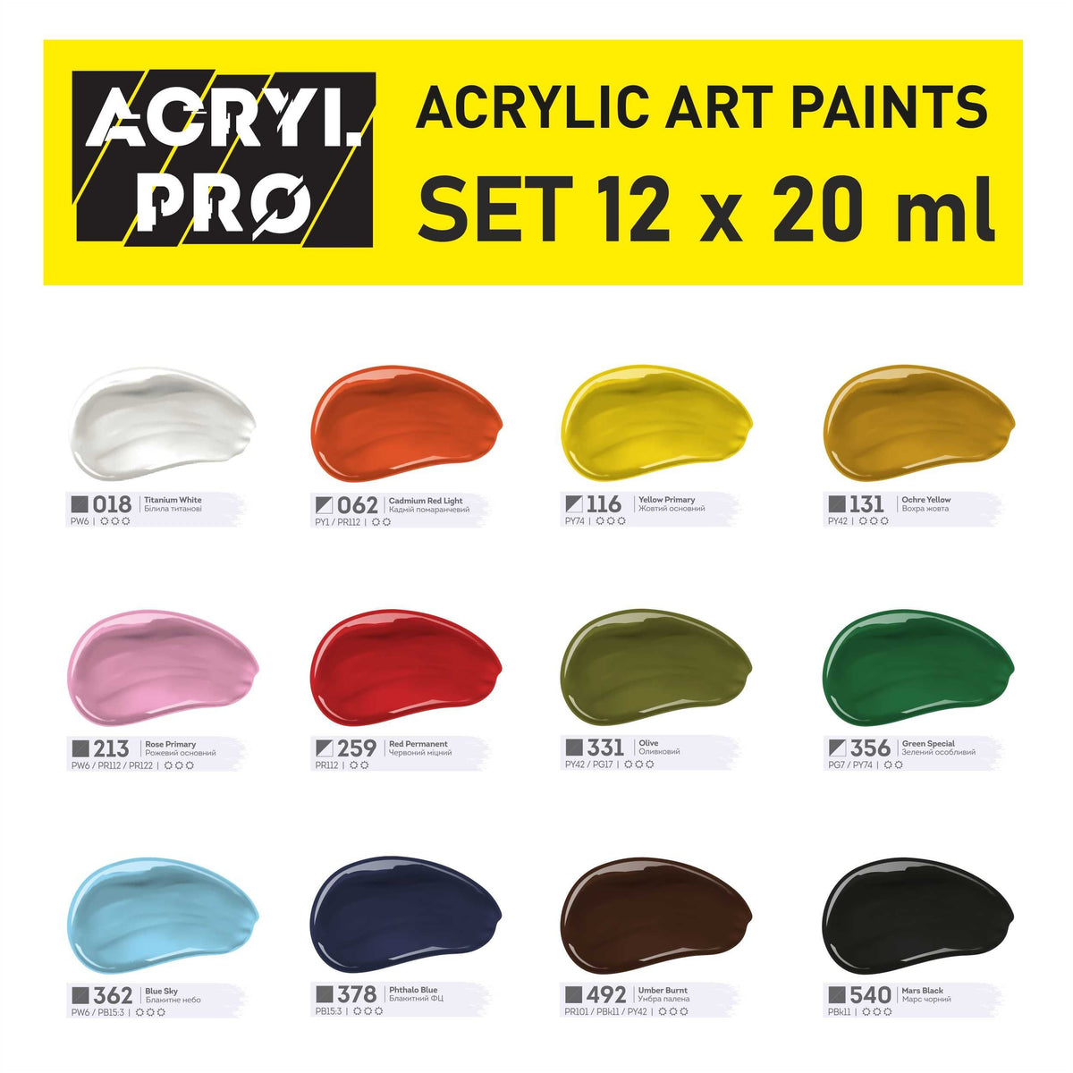 Sada akrylových farieb ACRYL PRO Kompozit 12x20 ml