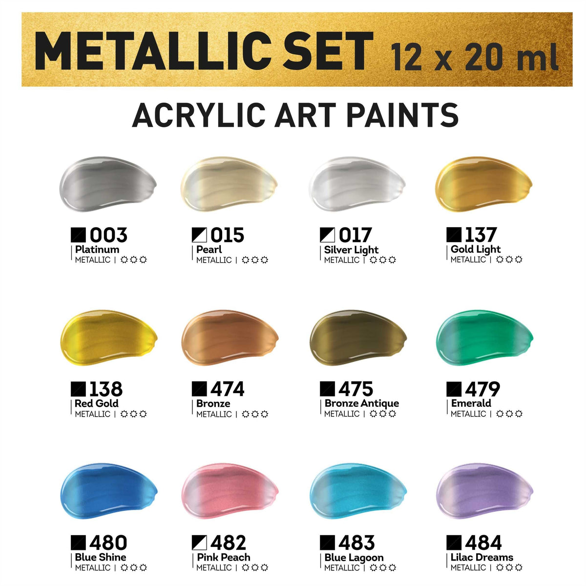 Sada metalických akrylových farieb ACRYL PRO Kompozit 12x20 ml