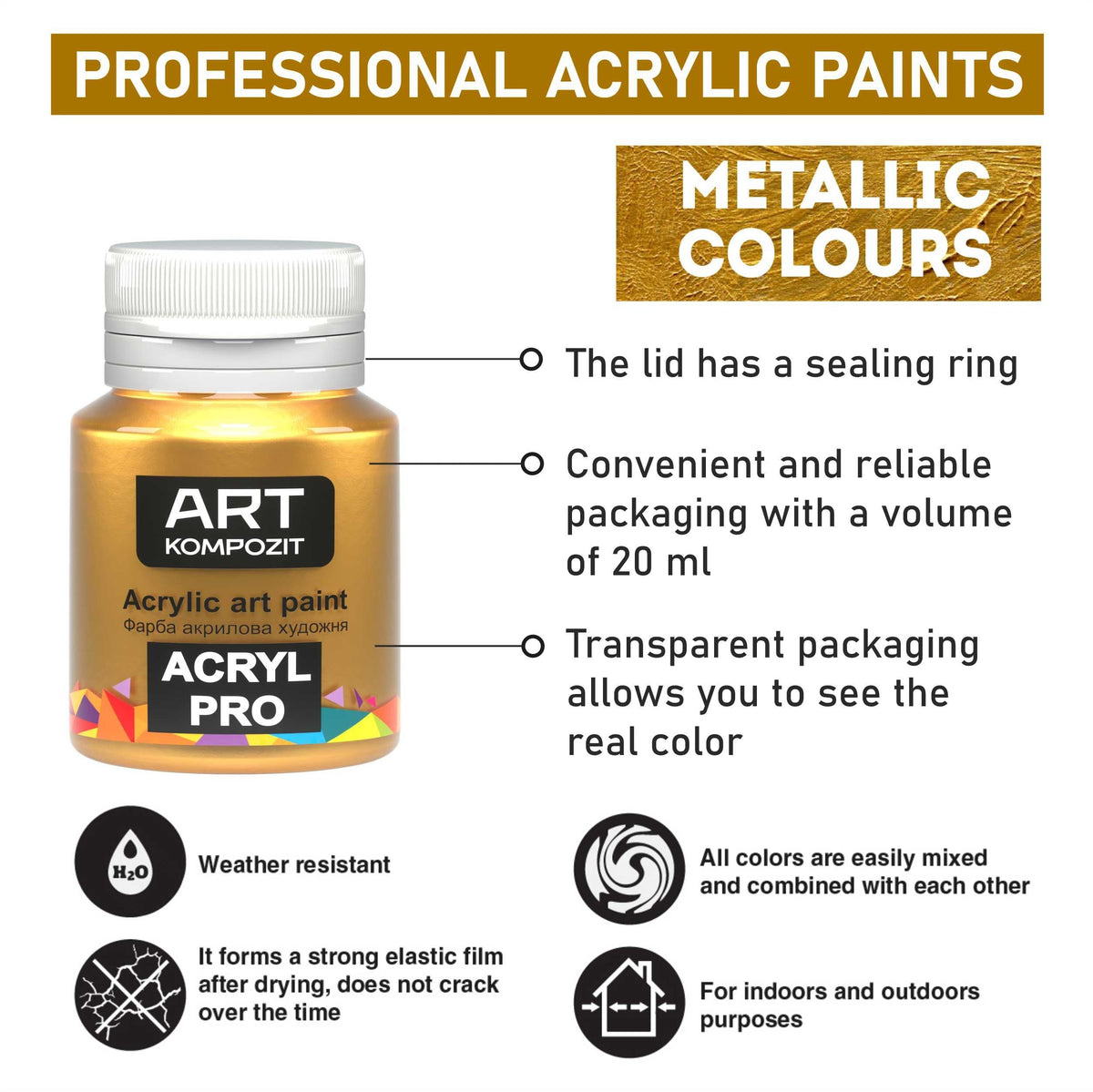 Sada metalických akrylových farieb ACRYL PRO Kompozit 12x20 ml