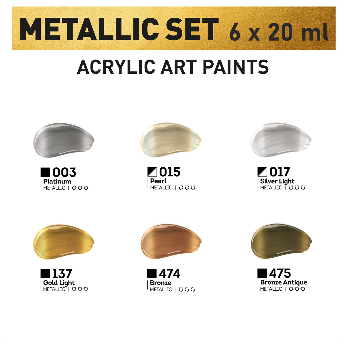 Sada metalických akrylových farieb ACRYL PRO Kompozit 6x20 ml