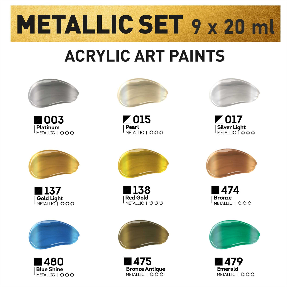 Sada metalických akrylových farieb ACRYL PRO Kompozit 9x20 ml