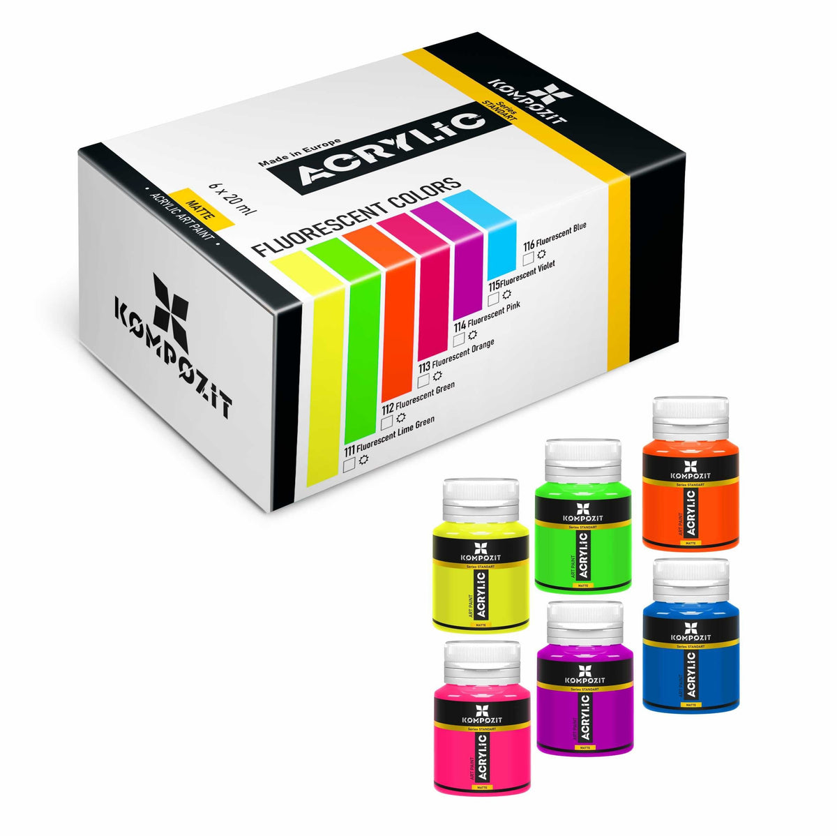 Sada akrylových farieb Kompozit STANDART Fluorescent 6 x 20 ml