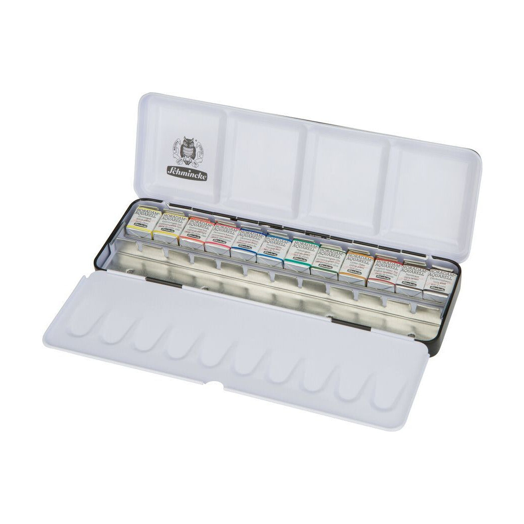 Kovový akvarelový set Schmincke HORADAM, 12 x 1/2 panvičky s extra priestorom