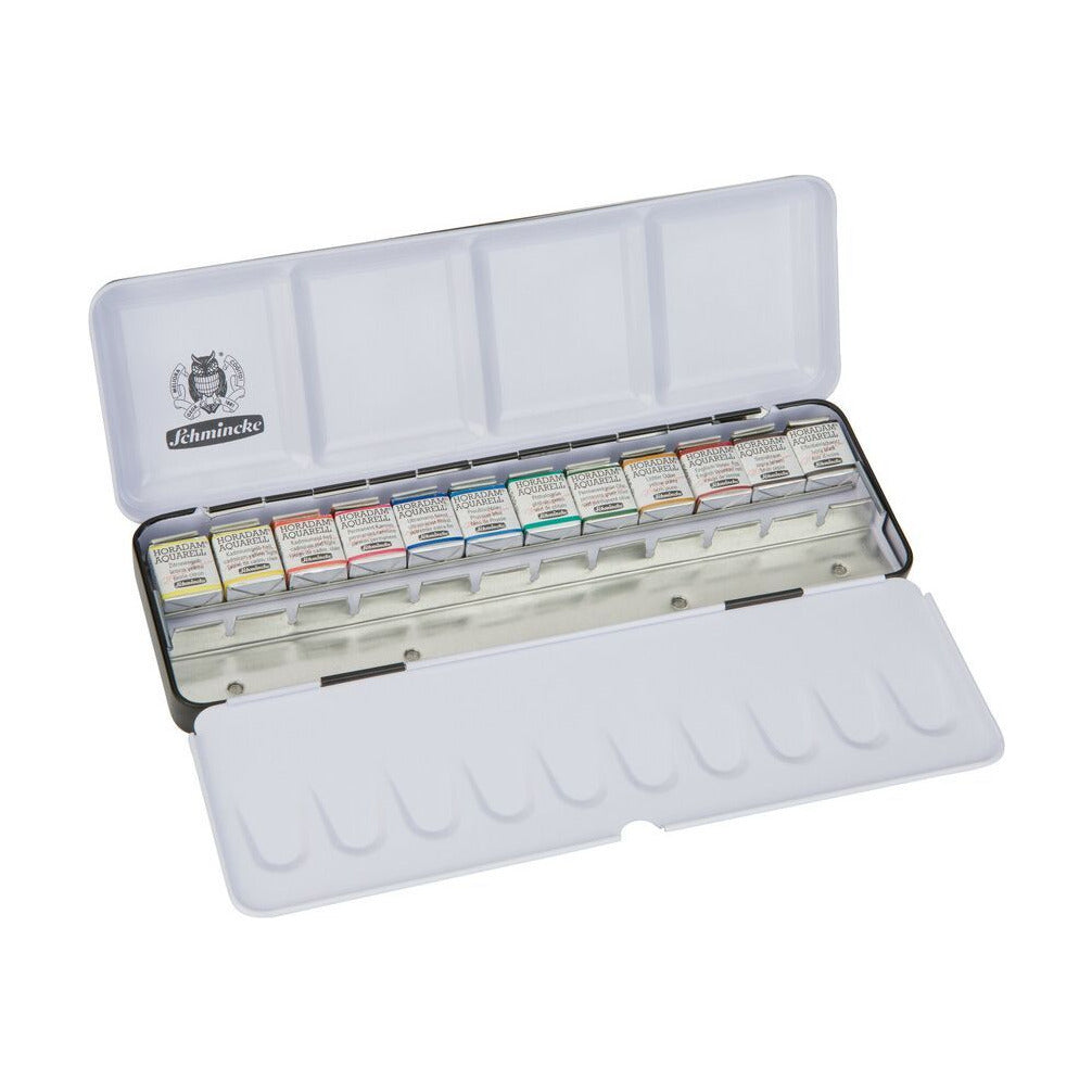 Kovový akvarelový set Schmincke HORADAM, 12 x 1/2 panvičky s extra priestorom