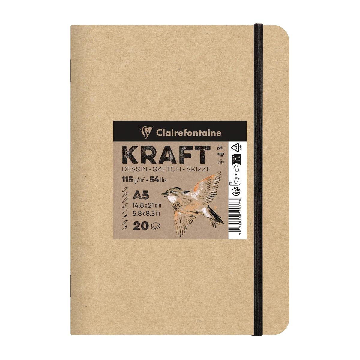 Kraftový blok Clairefontaine 115 g/m² – A5 – A4, 20 listov