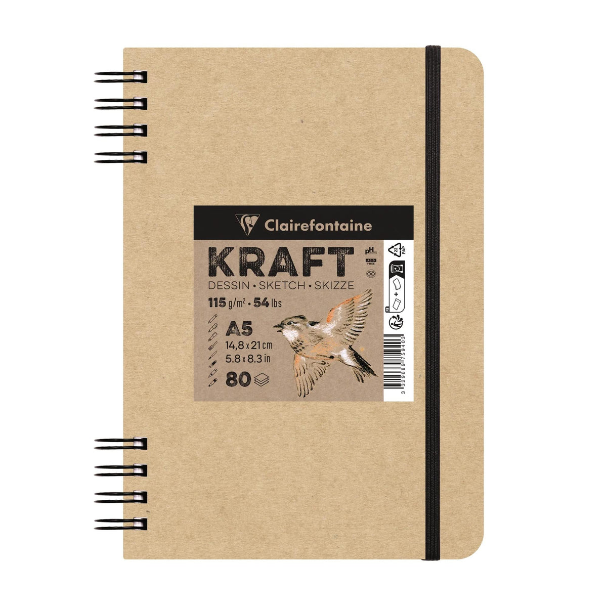 Kraftový skicovací blok Clairefontaine 115 g/m² A5 – A4 - 80 listov