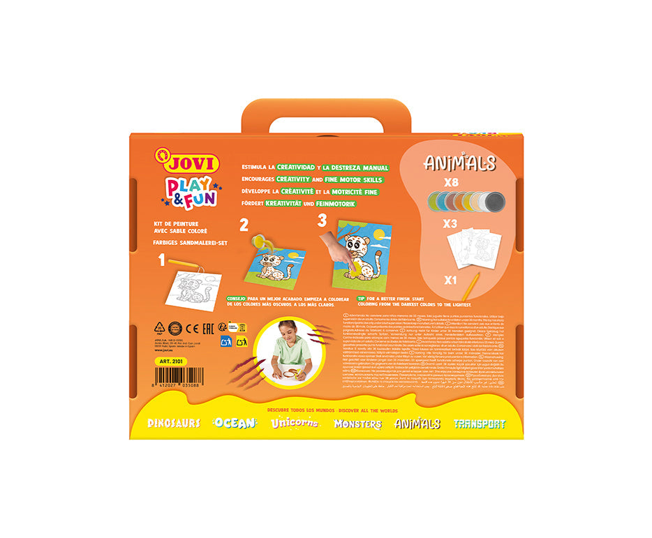 Kreatívna sada na maľovanie pieskom JOVI Play&Fun Zvieratá – 12-dielna