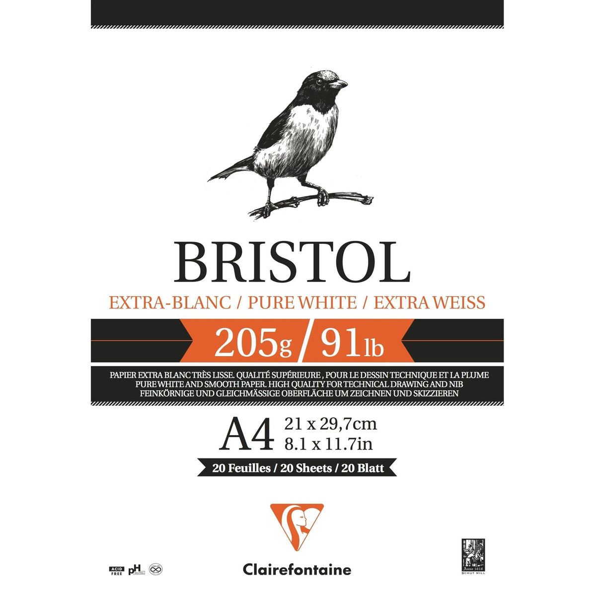 Kresliaci blok Clairefontaine Bristol 205 g/m² – 20 listov, A4 – A3